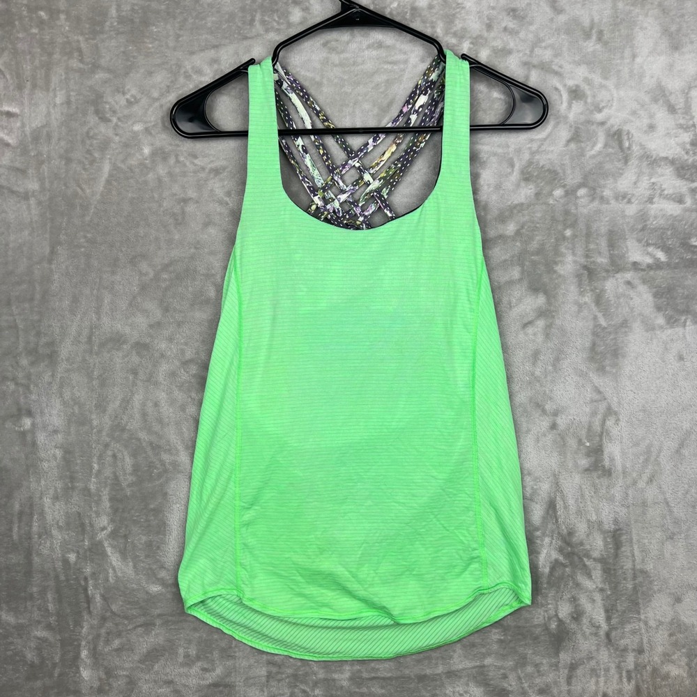 Lululemon Green‎ Striped Racerback Tank Top Built-in Sports Bra Athletic